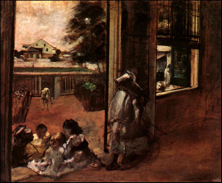 Edgar Degas Children Sat Down in the House Door